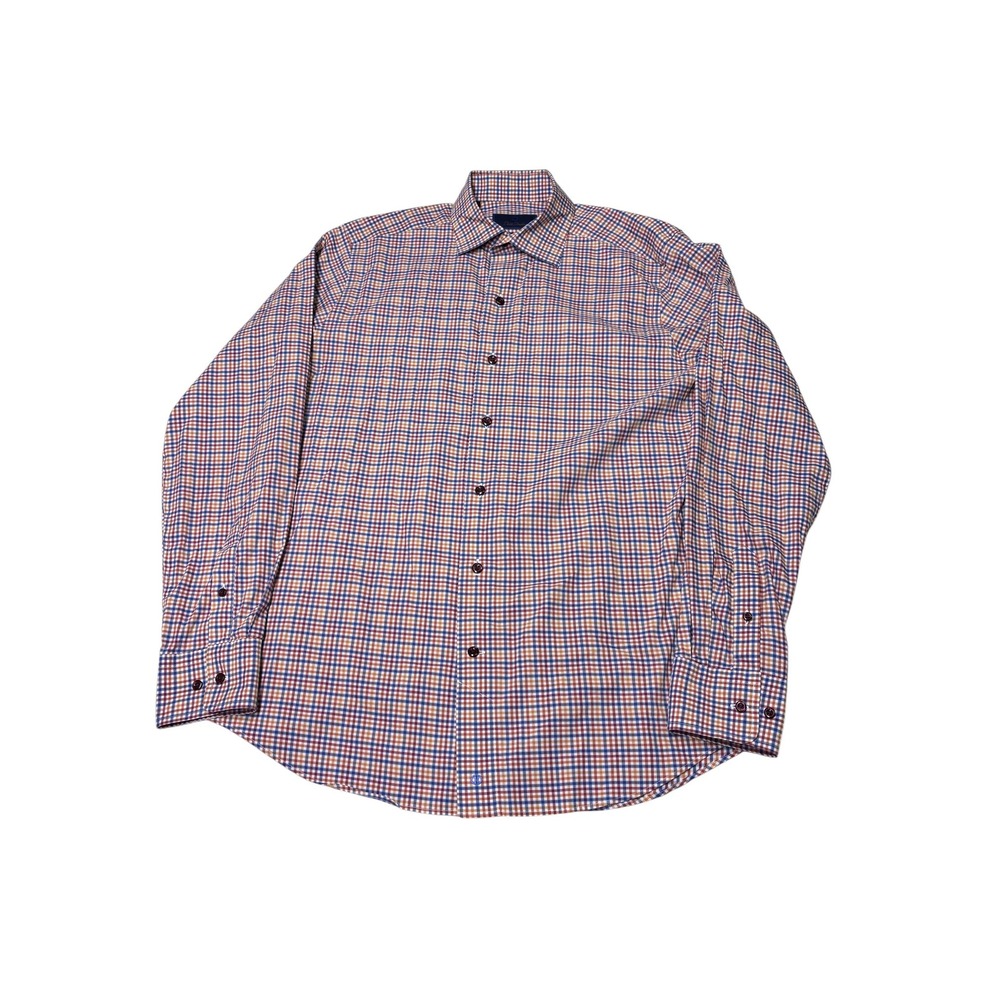David Donahue Fusion Performance Shirt Mens 15.5 M Multi-Color Check Stretch